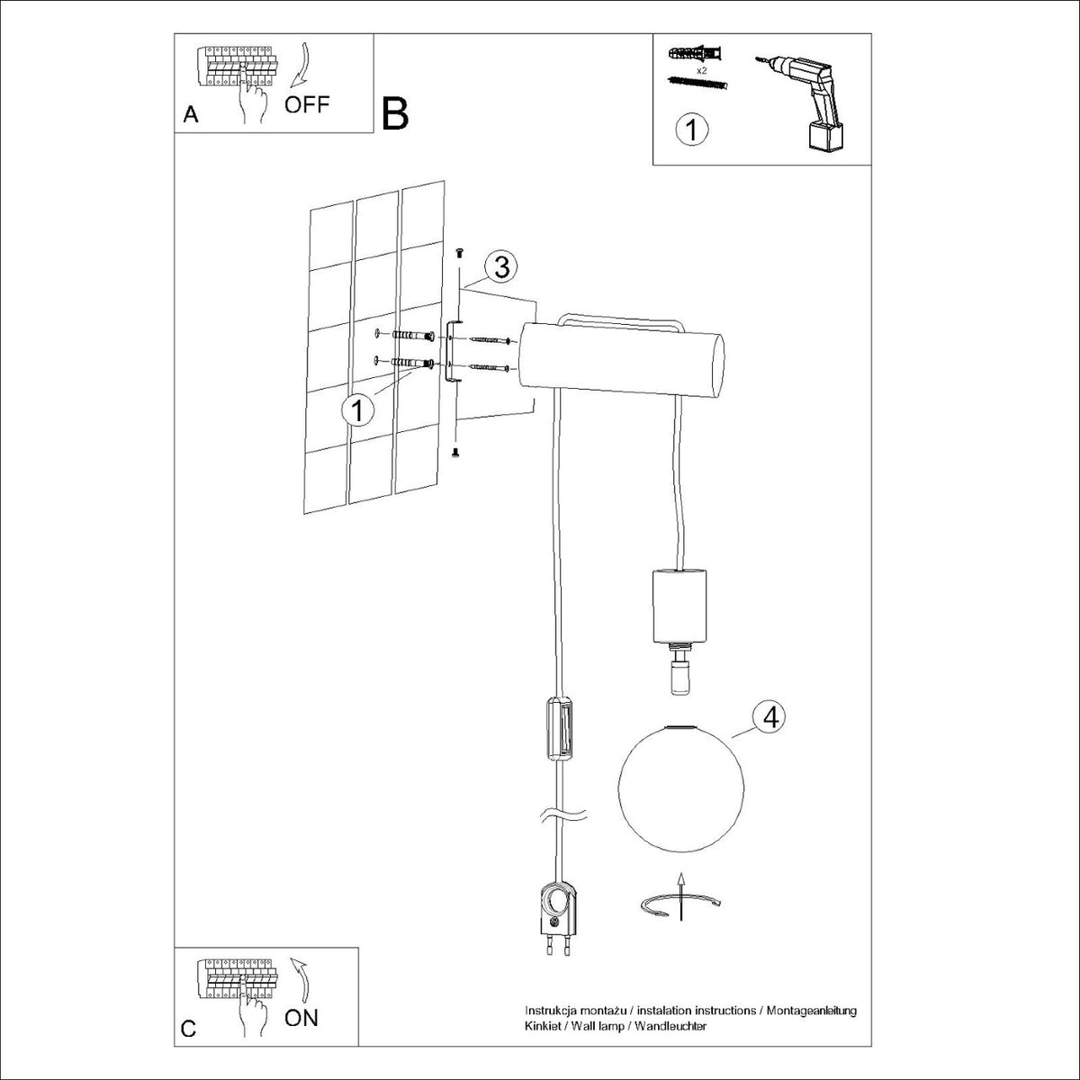 Wall lamp NIBMI G9 with a switch