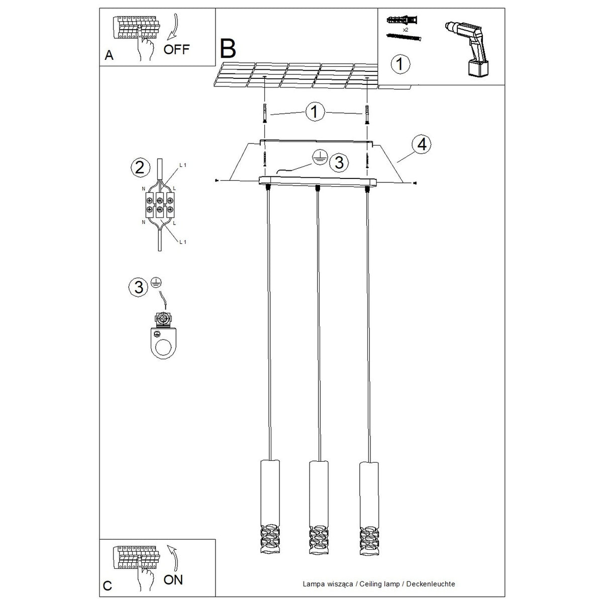 Pendant lamp LIRO 3L white