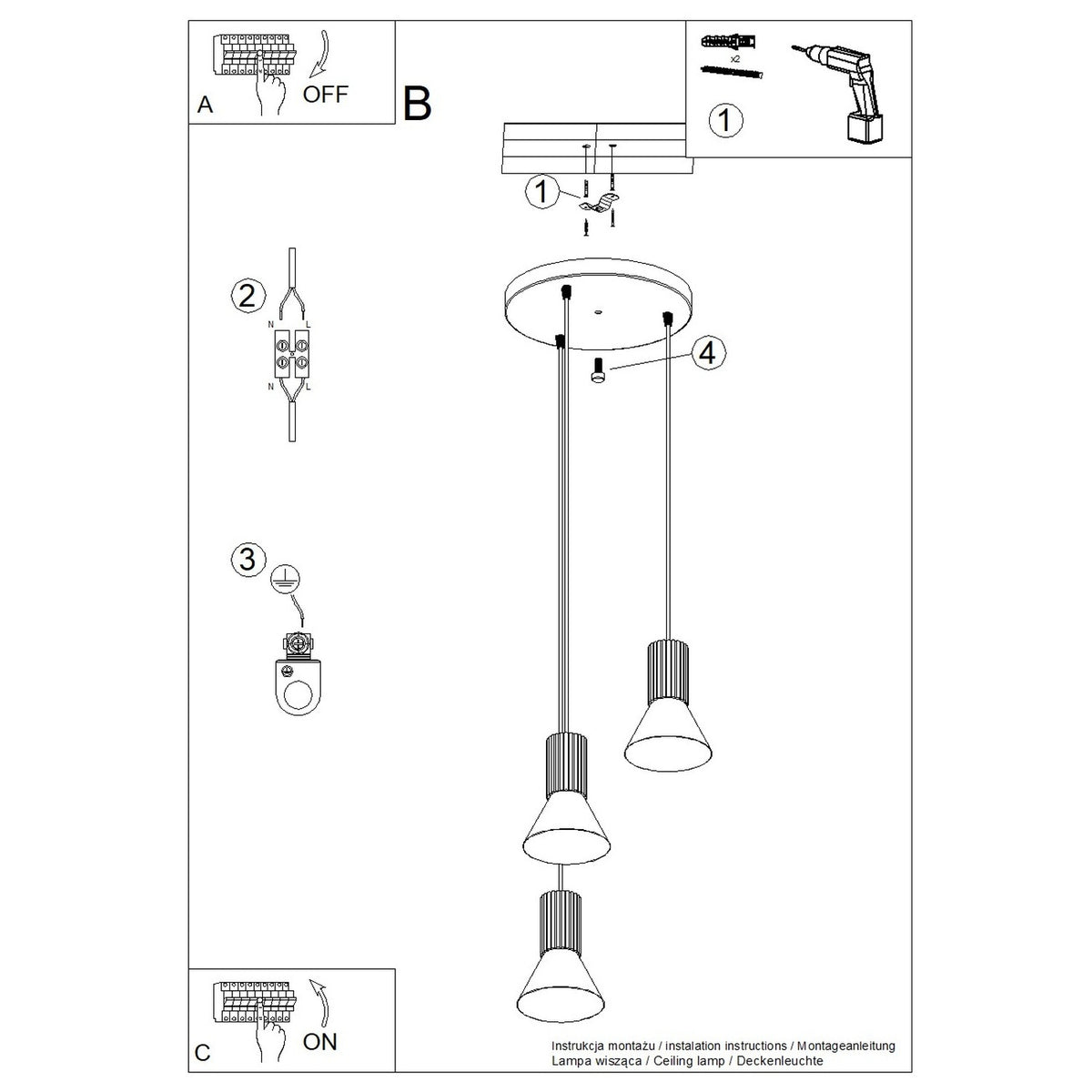 Pendant lamp ESTRIA 3P beige