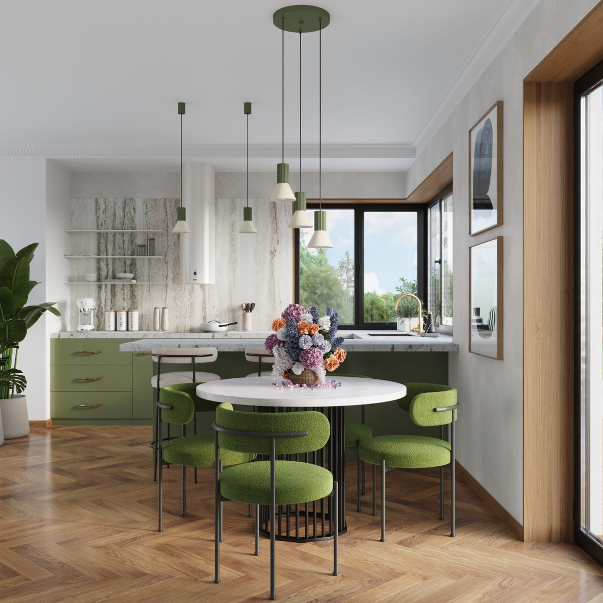 Pendant lamp ESTRIA 1 beige/olive green