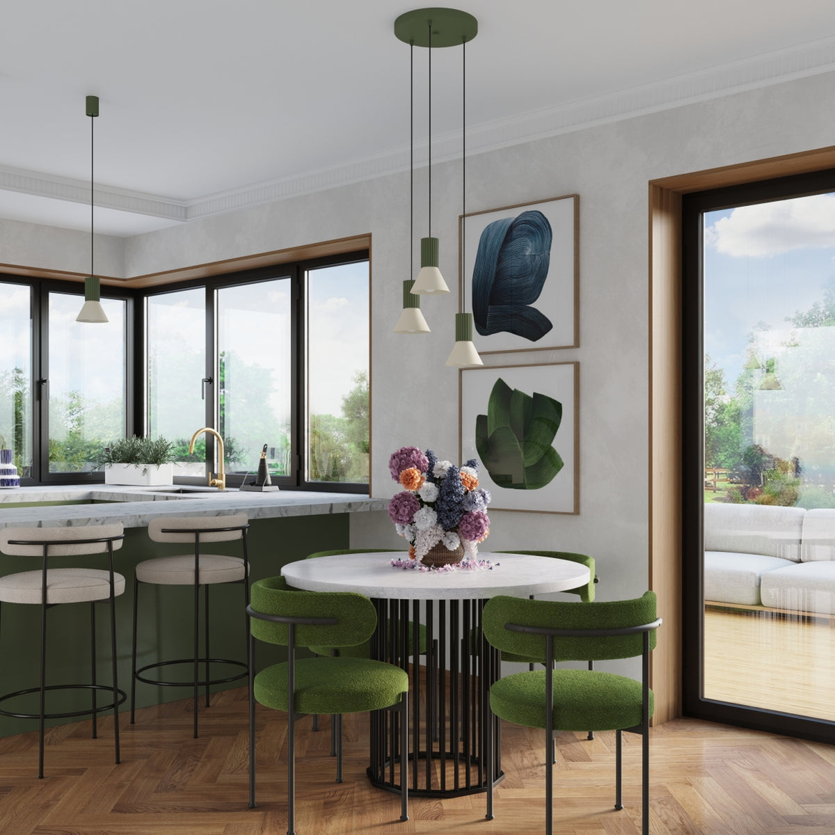 Pendant lamp ESTRIA 3P beige/olive green
