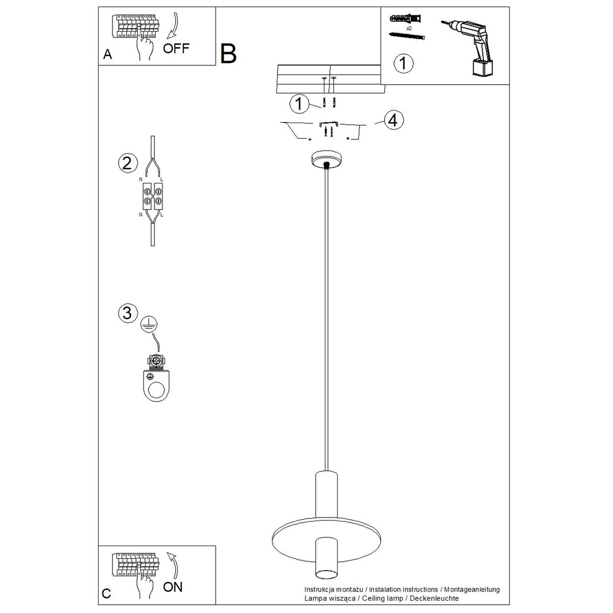 Pendant lamp PELTA 1 black/beige