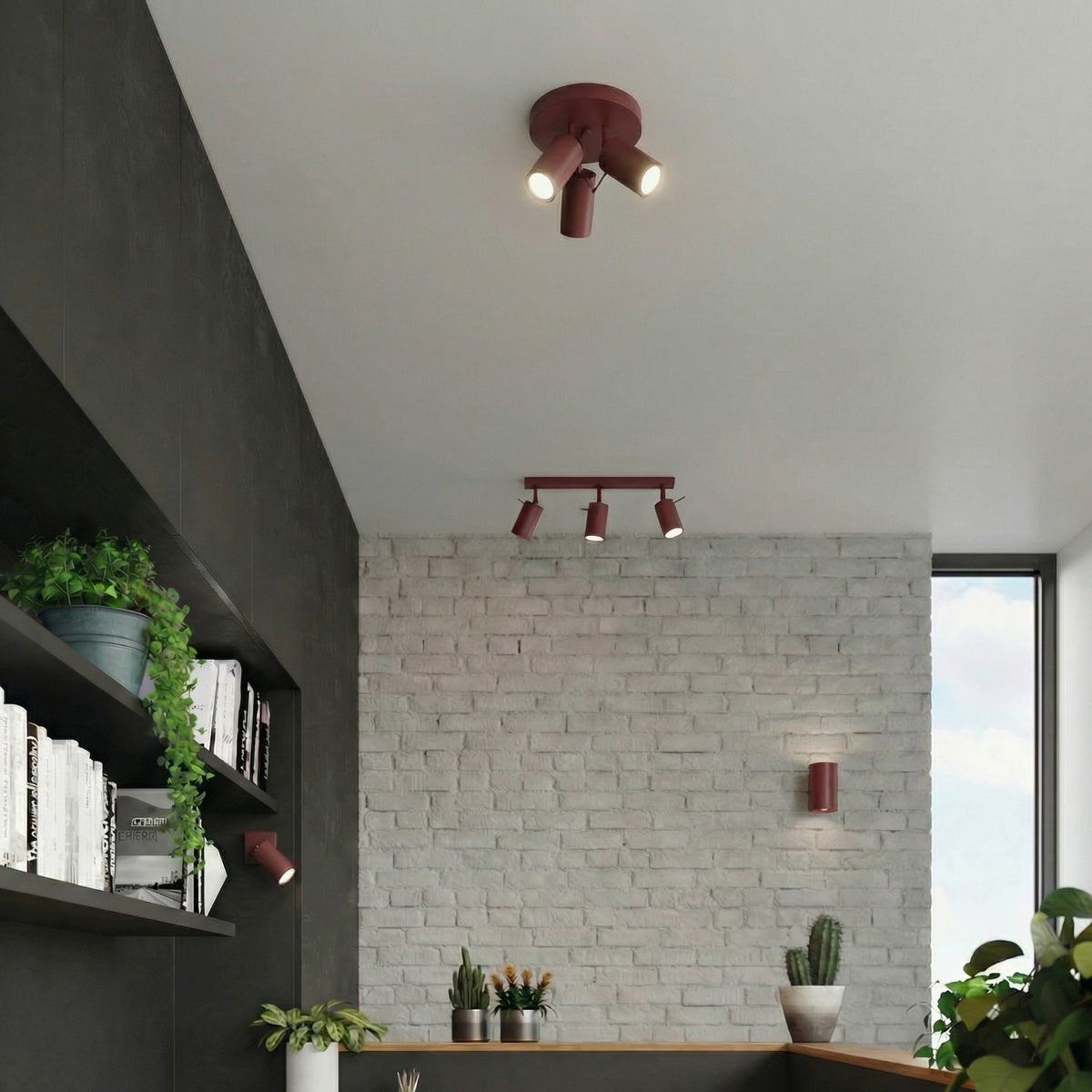 Ceiling lamp RING 3P burgundy