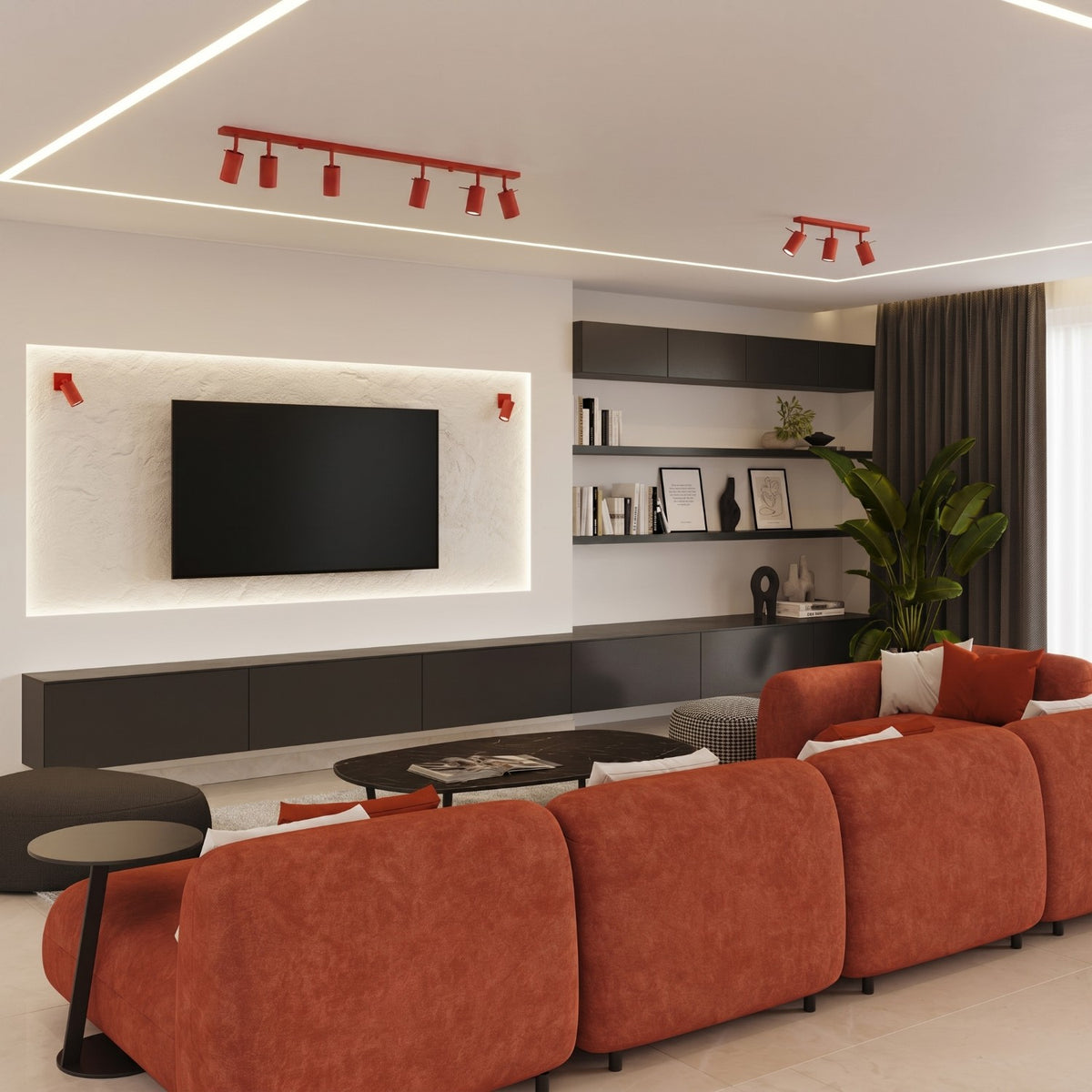 Ceiling lamp RING 3L red