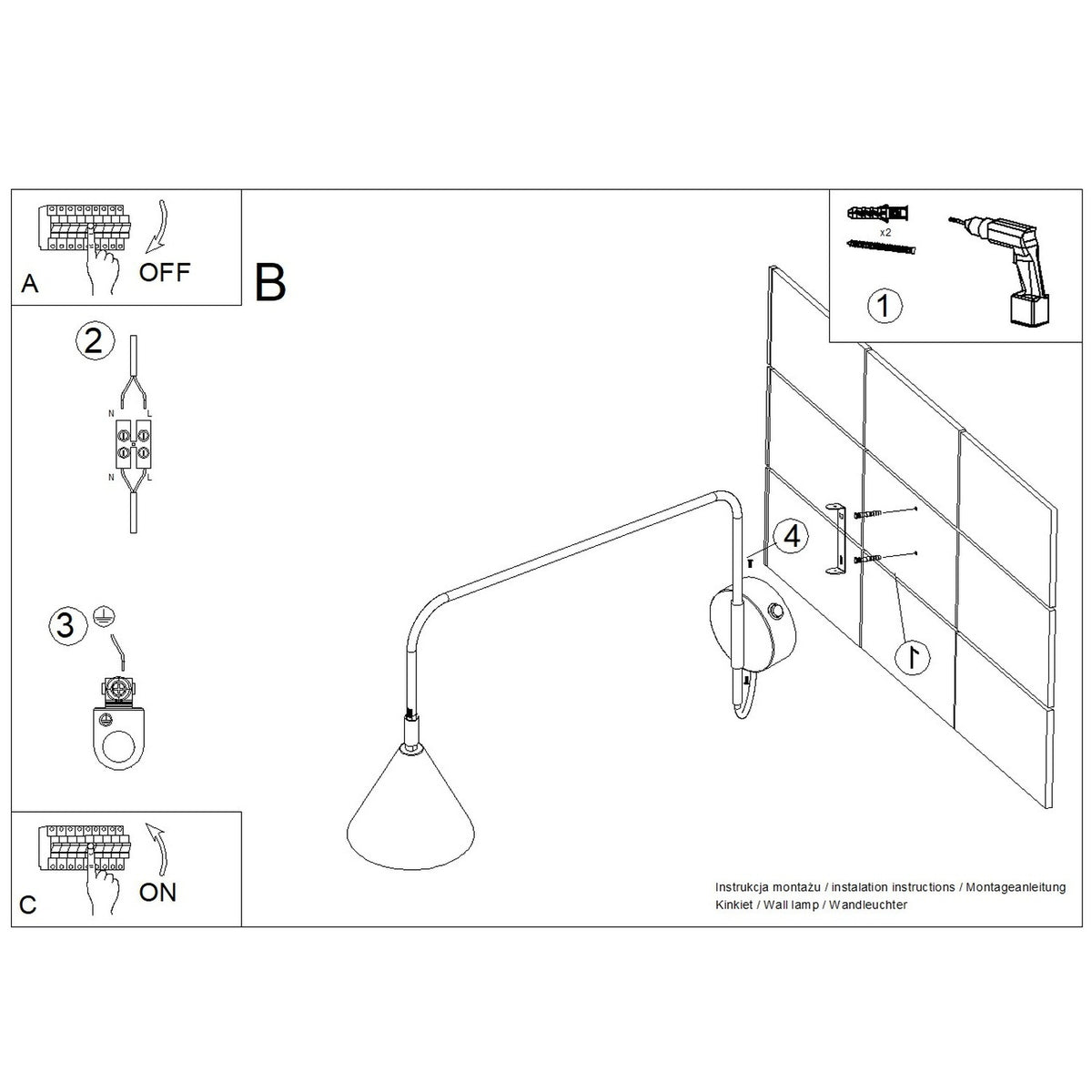 Wall lamp NOX 1 black with a switch