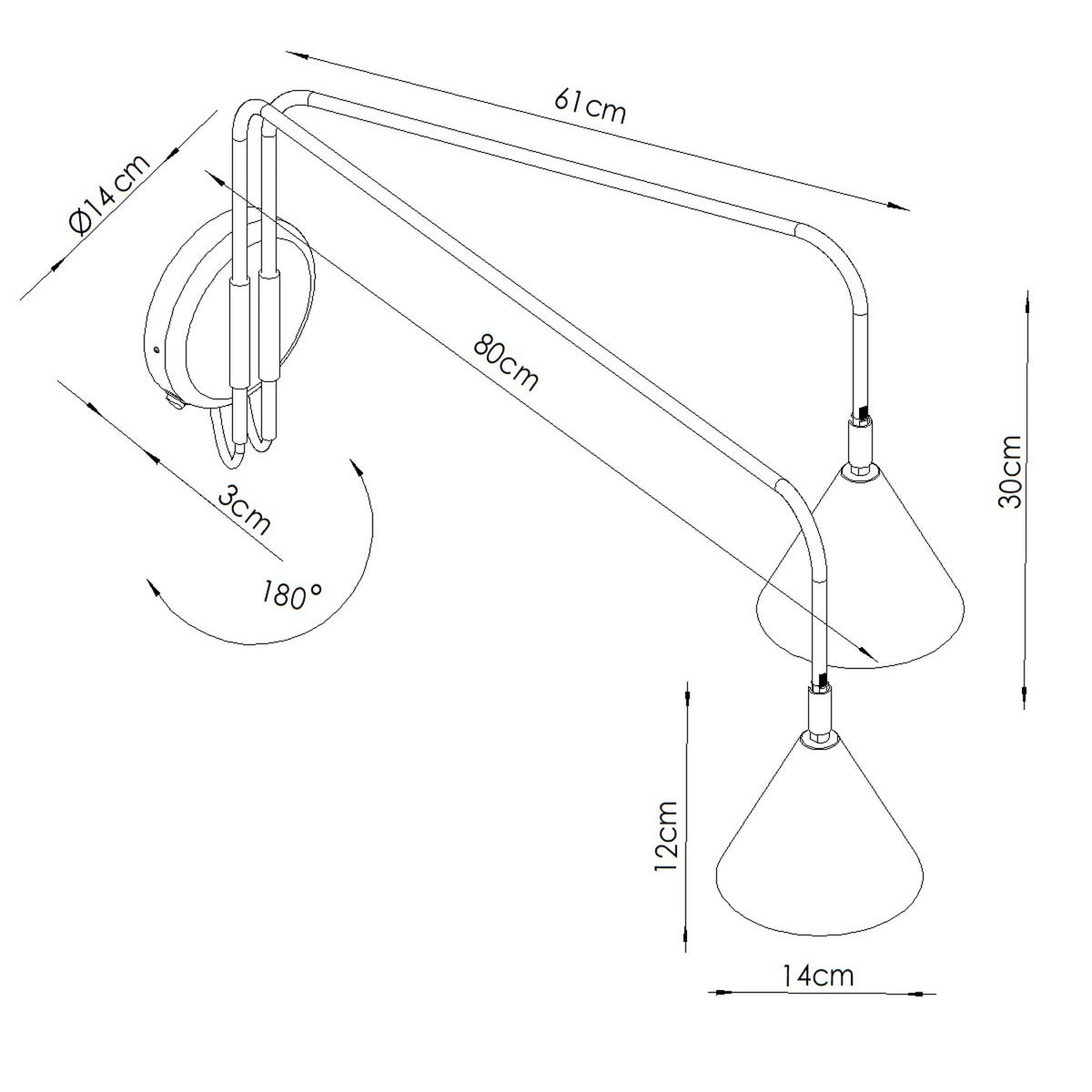 Wall lamp NOX 2 black with a switch