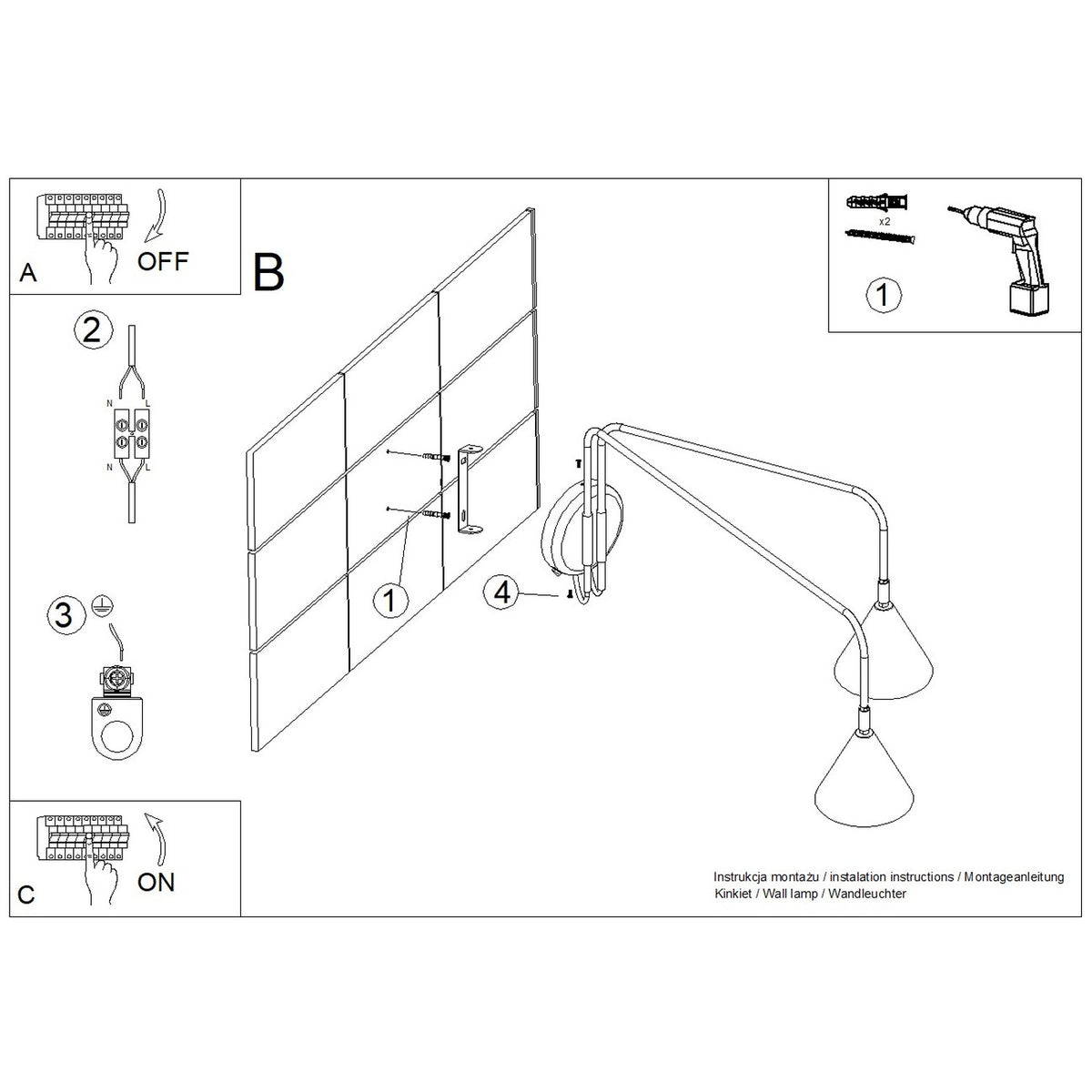 Wall lamp NOX 2 beige with a switch