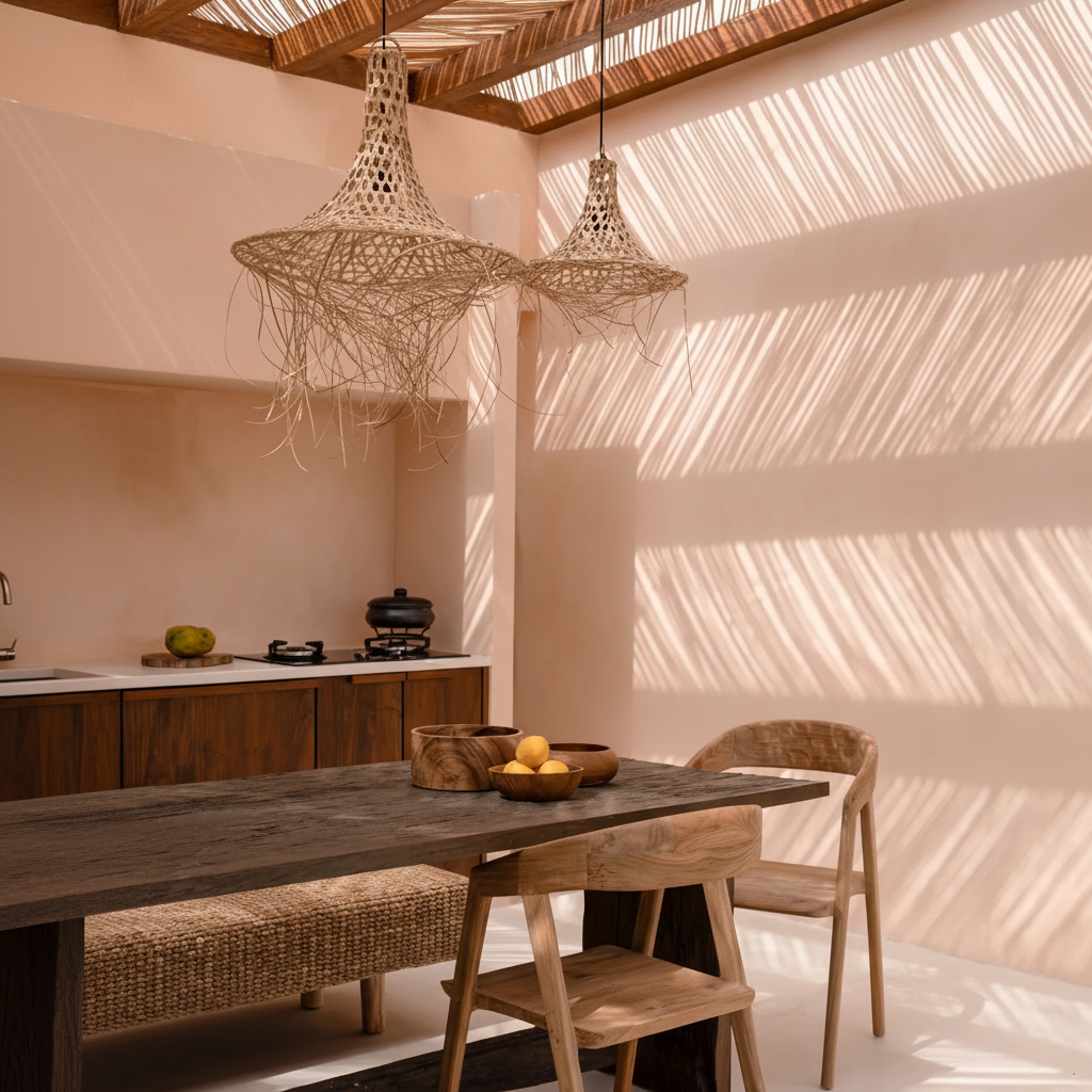 Lampada a sospensione in rattan Mykonos M, lampada da soffitto Boho artigianale naturale da 40 cm